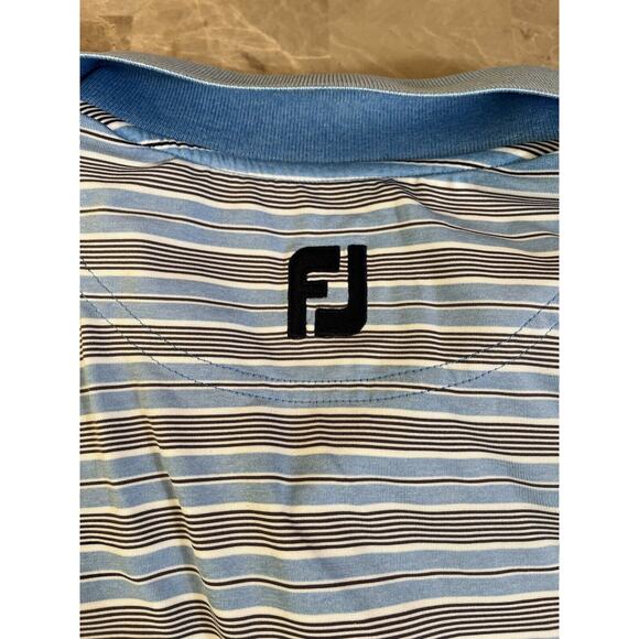 FootJoy Polo Shirt Mens L Blue Gray Striped Casual Golf Performance Wintergreen - Picture 6 of 6